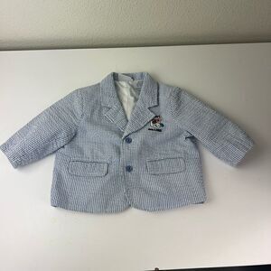 Nanna's Pet Suit Coat Blazer Infant Boys Sz 3-6M Blue Stripe Seersucker Lined